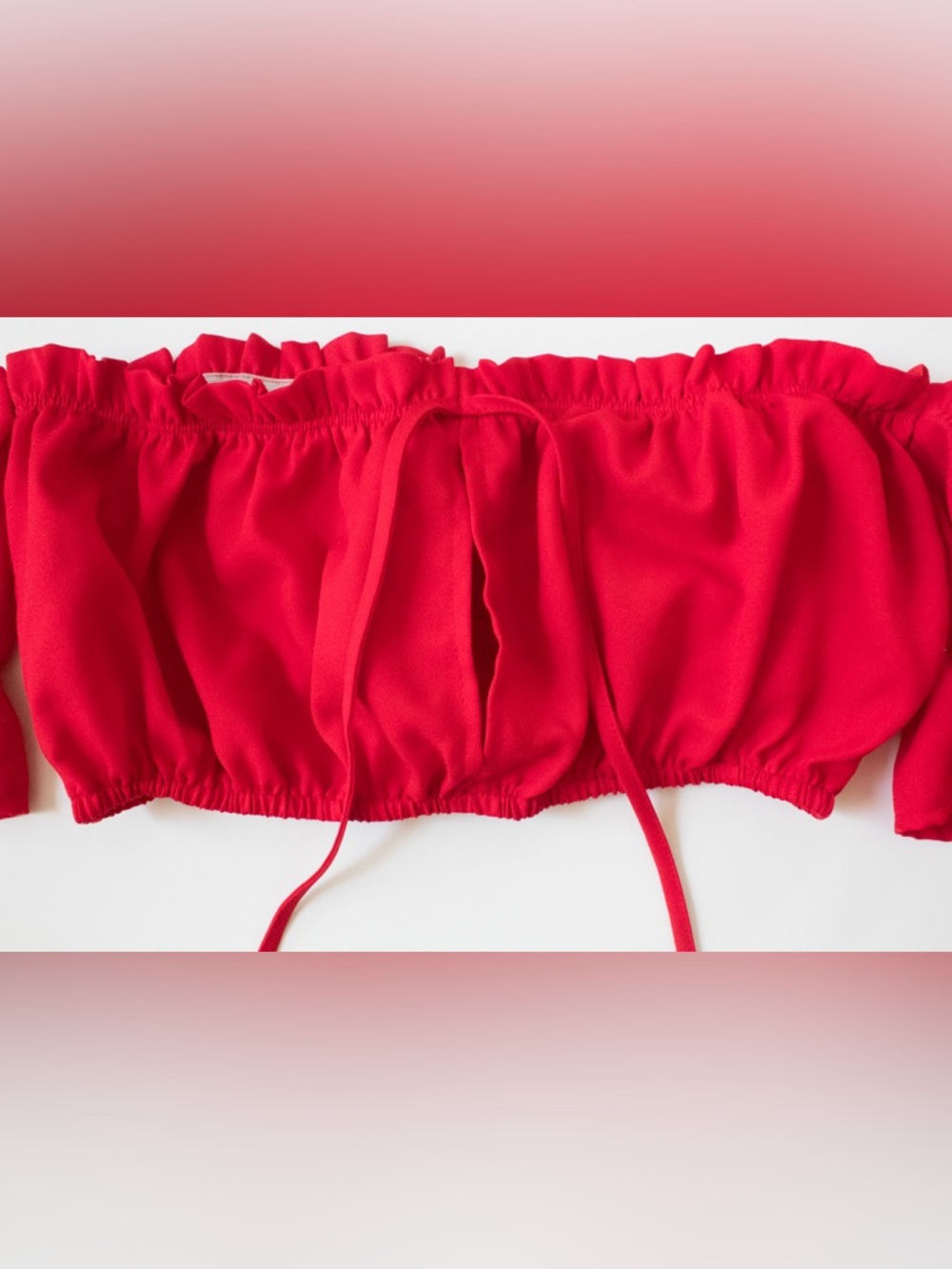 leveltech Red Off-Shoulder Cropped Women’s Ruffle Top - Picture 7 of 9